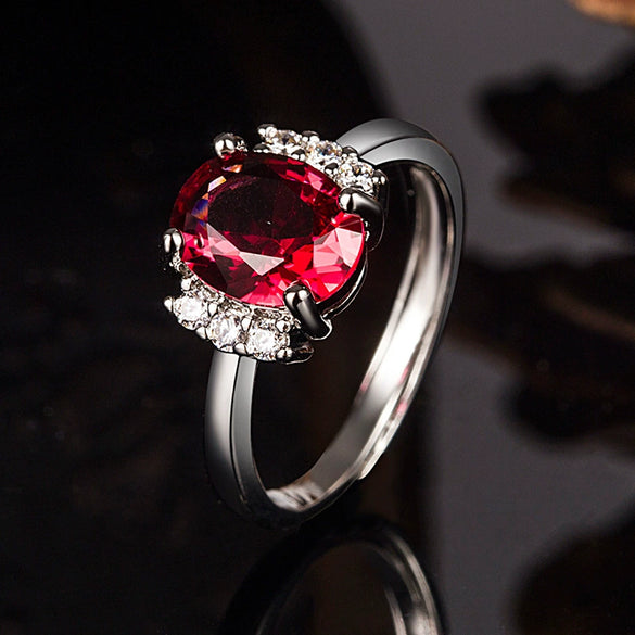 Wholesale Women's Exotic Geometric Copper Platinumplated Ring With Ruby And Amethyst