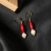 Wholesale Women's Exotic Geometric Natural Pearl Earrings With Sea Bamboo Red Tassel And Electroplated Ear Hooks