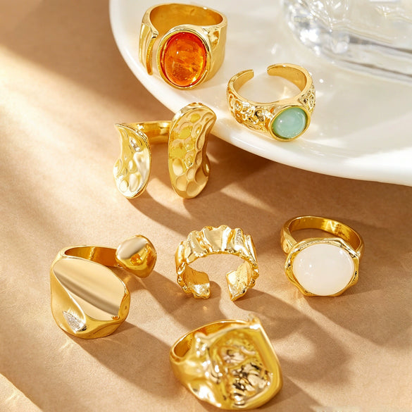 Wholesale Women's Exotic Geometric Zinc Alloy Electroplated Ring Set With Flower And Chain Patterns