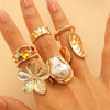 Wholesale Women's Exotic Geometric Zinc Alloy Electroplated Ring Set With Flower And Chain Patterns