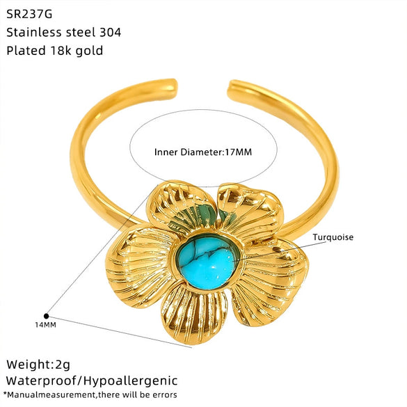 Wholesale Women's Exquisite Titanium Steel Flower Pattern Electroplated Open Ring With Retro And Personality Style
