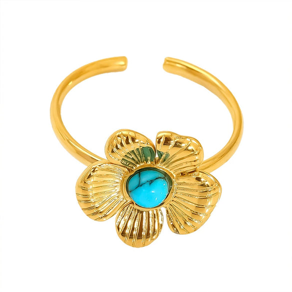 Wholesale Women's Exquisite Titanium Steel Flower Pattern Electroplated Open Ring With Retro And Personality Style