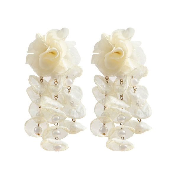 Wholesale Women's Fabric Pearl Inlaid Flower Earrings