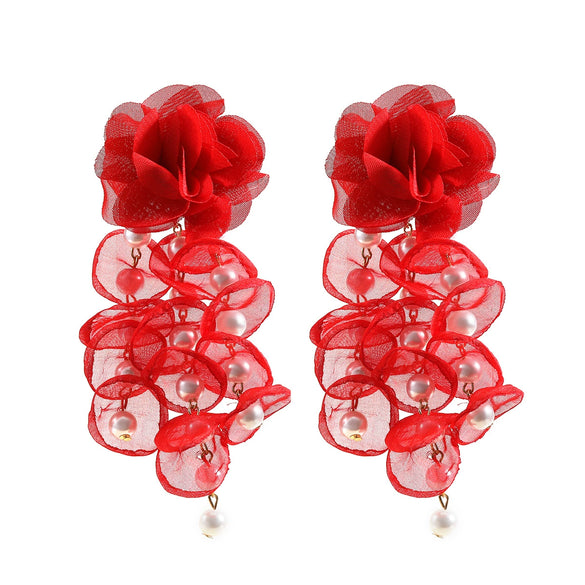 Wholesale Women's Fabric Pearl Inlaid Flower Earrings