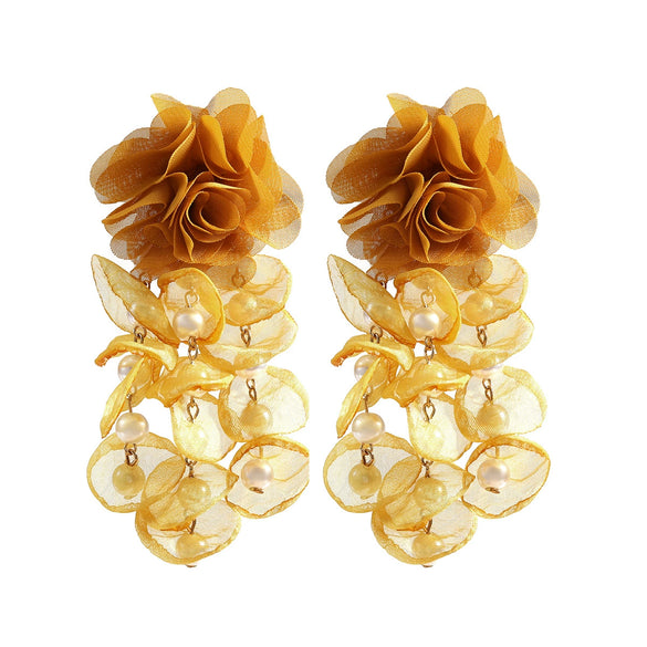 Wholesale Women's Fabric Pearl Inlaid Flower Earrings