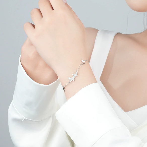 Wholesale Women's Fairy Style Butterfly Bracelet S925 Sterling Silver Shell Inlaid