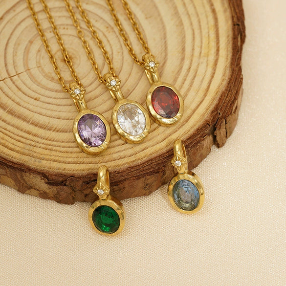 Wholesale Women's Fairy Style Geometric Gold Plated 316 Stainless Steel Birthstone Necklaces With Hammer Cross Chain