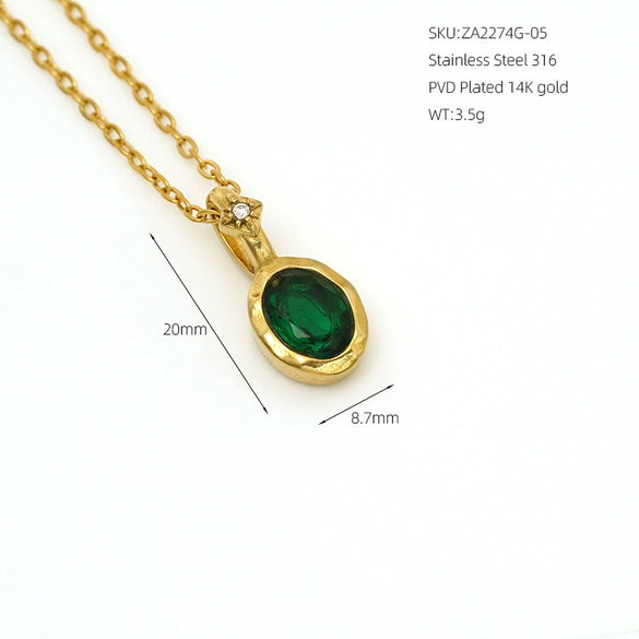 Wholesale Women's Fairy Style Geometric Gold Plated 316 Stainless Steel Birthstone Necklaces With Hammer Cross Chain