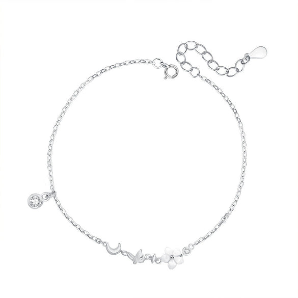 Wholesale Women's Fairy Style Inlaid Shell Flower Insect Star Sterling Silver Bracelet