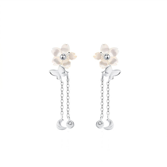 Wholesale Women's Fairy Style Inlaid Shell Flower Insect Star Sterling Silver Bracelet