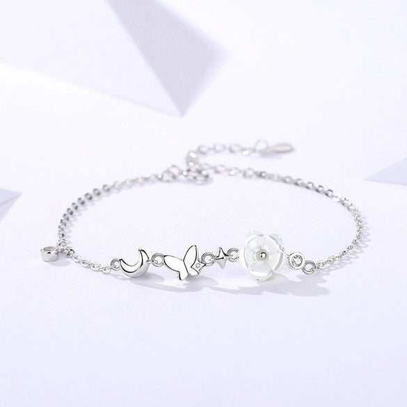 Wholesale Women's Fairy Style Inlaid Shell Flower Insect Star Sterling Silver Bracelet