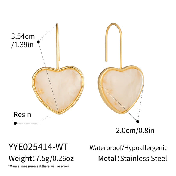 Wholesale Women's Fairy Style Multicolor Resin Heart Earrings With Stainless Steel Ear Needles And Pvd Furnace Vacuum Real Gold Plating