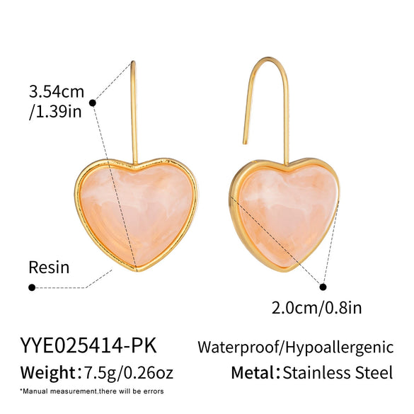 Wholesale Women's Fairy Style Multicolor Resin Heart Earrings With Stainless Steel Ear Needles And Pvd Furnace Vacuum Real Gold Plating