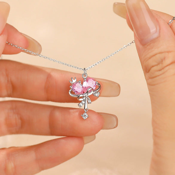 Wholesale Women's Fairy Style S925 Sterling Silver Inlaid Zircon Bow Pendant Cross Chain Necklace