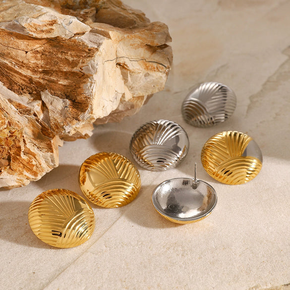 Wholesale Women's Fan Earrings Stainless Steel Geometric Electroplated Retro Irregular Rib Style
