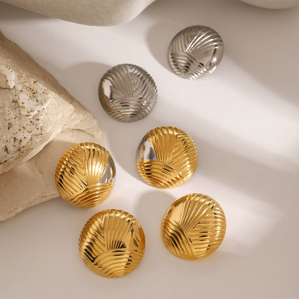 Wholesale Women's Fan Earrings Stainless Steel Geometric Electroplated Retro Irregular Rib Style