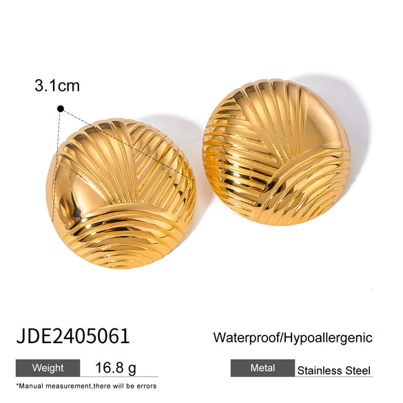 Wholesale Women's Fan Earrings Stainless Steel Geometric Electroplated Retro Irregular Rib Style