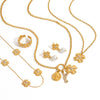 Wholesale Women's Fashion Accessories Stainless Steel Electroplated With Plants And Flowers Pattern Pearl Necklace Fourleaf Clover Earrings Colorblocking Ring