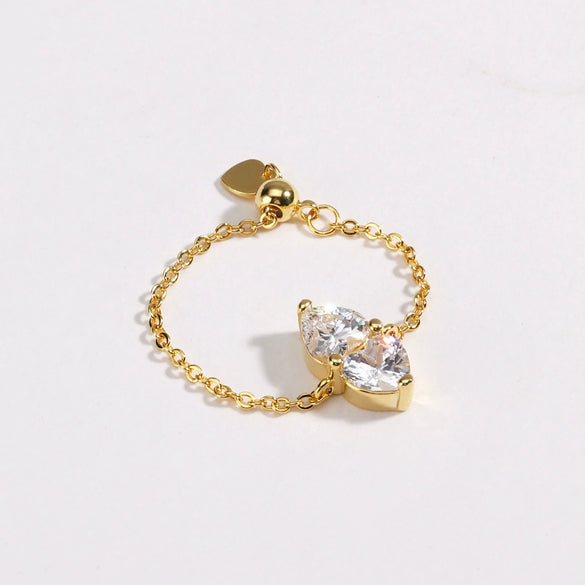 Wholesale Women's Fashion Adjustable Stretch Ring Copper Gold Plated Heart Shape Zirconia