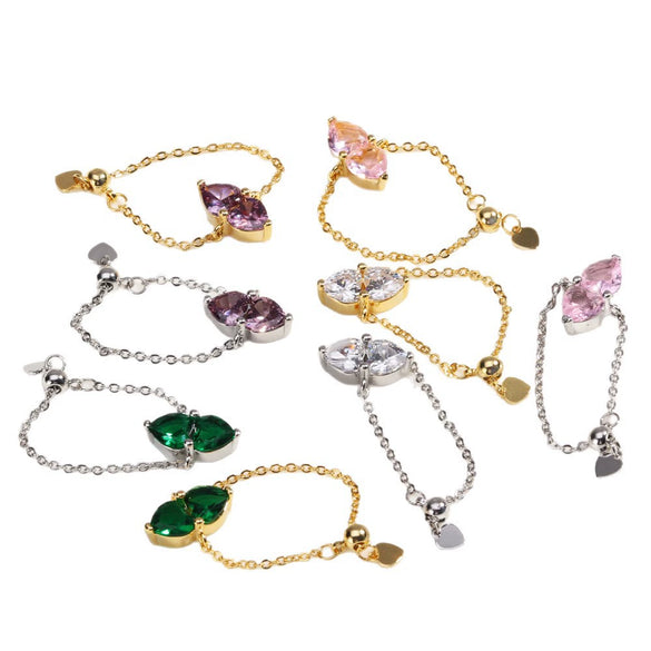 Wholesale Women's Fashion Adjustable Stretch Ring Copper Gold Plated Heart Shape Zirconia