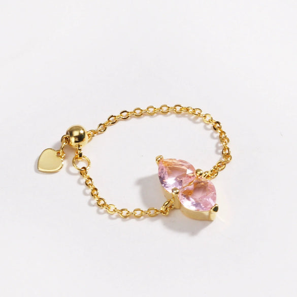 Wholesale Women's Fashion Adjustable Stretch Ring Copper Gold Plated Heart Shape Zirconia