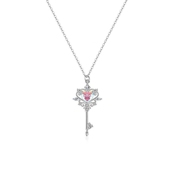 Wholesale Women's Fashion Allmatch Heartshaped Geometric Inlaid Zircon 925 Sterling Silver Necklace With Cross Chain