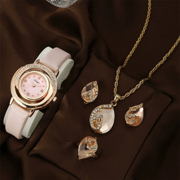 Wholesale Women's Fashion Alloy And Pu Belt Round Dial Quartz Watch With Diamond Inlay
