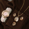 Wholesale Women's Fashion Alloy And Pu Belt Round Dial Quartz Watch With Diamond Inlay