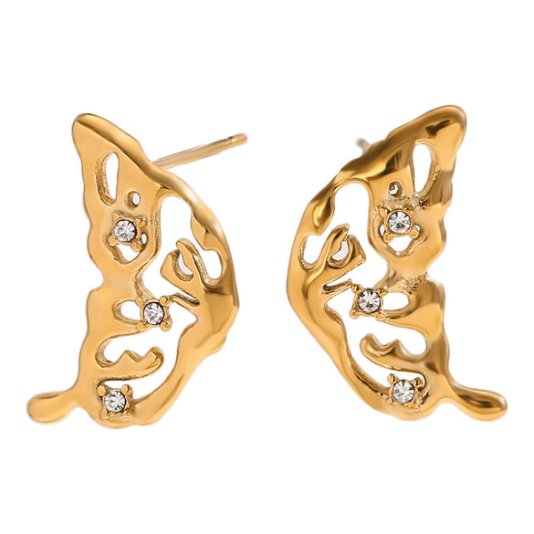 Wholesale Women's Fashion Animal Zodiac Stainless Steel Electroplated 18K Gold Hollow Wings Earrings