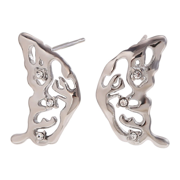 Wholesale Women's Fashion Animal Zodiac Stainless Steel Electroplated 18K Gold Hollow Wings Earrings