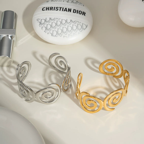 Wholesale Women's Fashion Beads Creative Threaded Opening Stainless Steel Bracelet With Pvd Furnace Vacuum Real Gold Plating