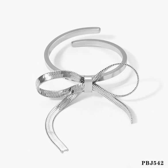Wholesale Women's Fashion Bow Jewelry Suit With Stainless Steel Chain And Opening Ring Polishing And Electroplating Process Non Fading