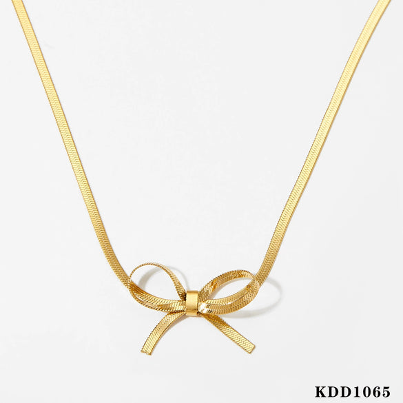Wholesale Women's Fashion Bow Jewelry Suit With Stainless Steel Chain And Opening Ring Polishing And Electroplating Process Non Fading