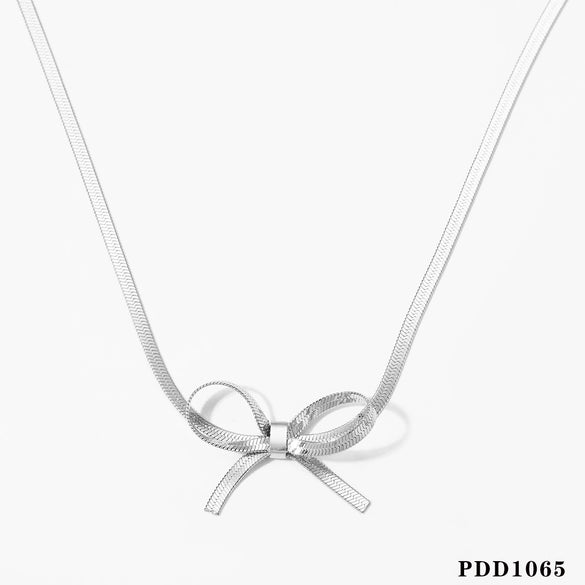 Wholesale Women's Fashion Bow Jewelry Suit With Stainless Steel Chain And Opening Ring Polishing And Electroplating Process Non Fading