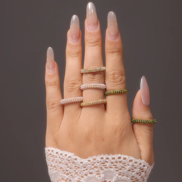 Wholesale Women's Fashion Bright Zircon Ring Stainless Steel Pvd Electroplated Geometric Style