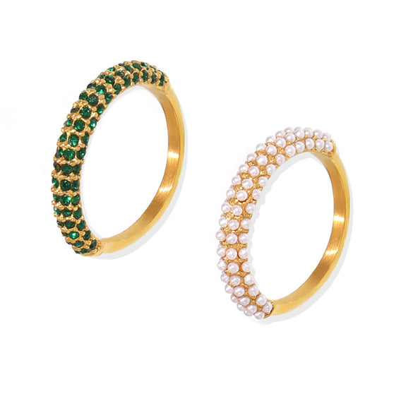 Wholesale Women's Fashion Bright Zircon Ring Stainless Steel Pvd Electroplated Geometric Style