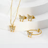 Wholesale Women's Fashion Butterfly Insect Pattern Stainless Steel Jewelry Suit With Electroplating And Inlaid Zircon Including Earrings Ring And Necklace
