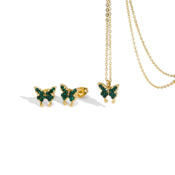 Wholesale Women's Fashion Butterfly Insect Pattern Stainless Steel Jewelry Suit With Electroplating And Inlaid Zircon Including Earrings Ring And Necklace