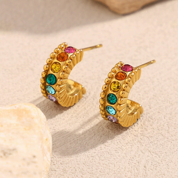Wholesale Women's Fashion C Shaped Geometric Stainless Steel 18K Gold Plated Earrings