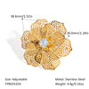 Wholesale Women's Fashion Camellia Ring With Hollow Design Light Luxury Style Stainless Steel Pvd Vacuum Real Gold Electroplating Allergy Free Non Fading