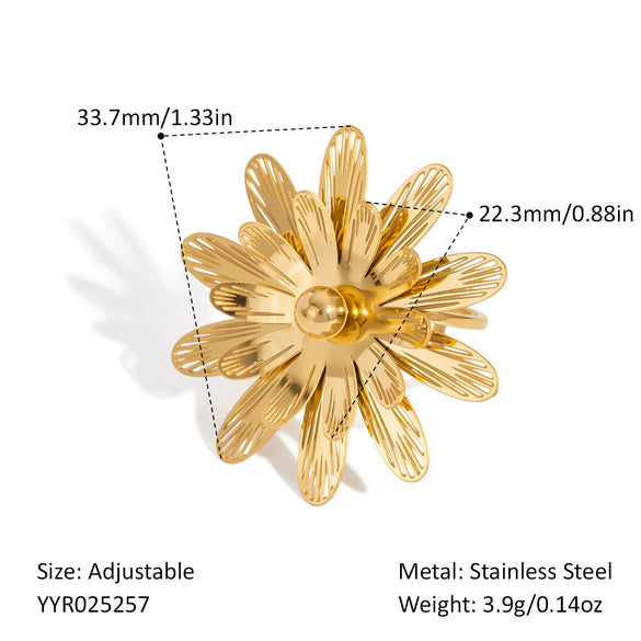 Wholesale Women's Fashion Camellia Ring With Hollow Design Light Luxury Style Stainless Steel Pvd Vacuum Real Gold Electroplating Allergy Free Non Fading