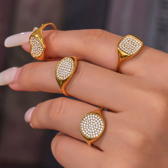 Wholesale Women's Fashion Casual Open Design Geometric Titanium Steel Love Ring With Electroplating And Super Flash Zircon Jewelry
