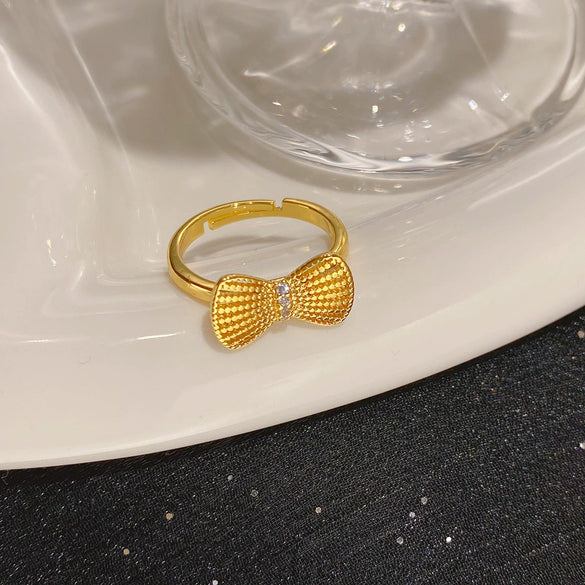 Wholesale Women's Fashion Copper Gold Bow Ring Electroplated Adjustable Tail Ring