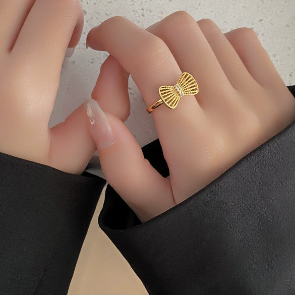Wholesale Women's Fashion Copper Gold Bow Ring Electroplated Adjustable Tail Ring