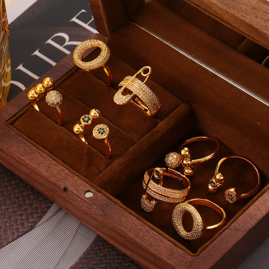 Wholesale Women's Fashion Copper Goldplated Geometric Diamond Pin Ring Jewelry