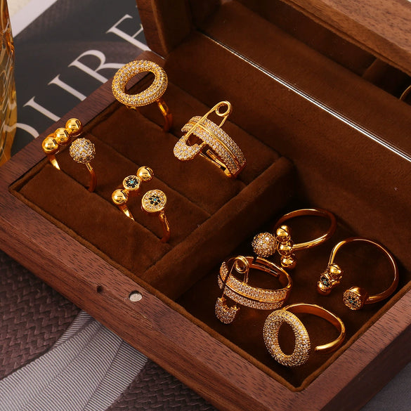 Wholesale Women's Fashion Copper Goldplated Geometric Diamond Pin Ring Jewelry