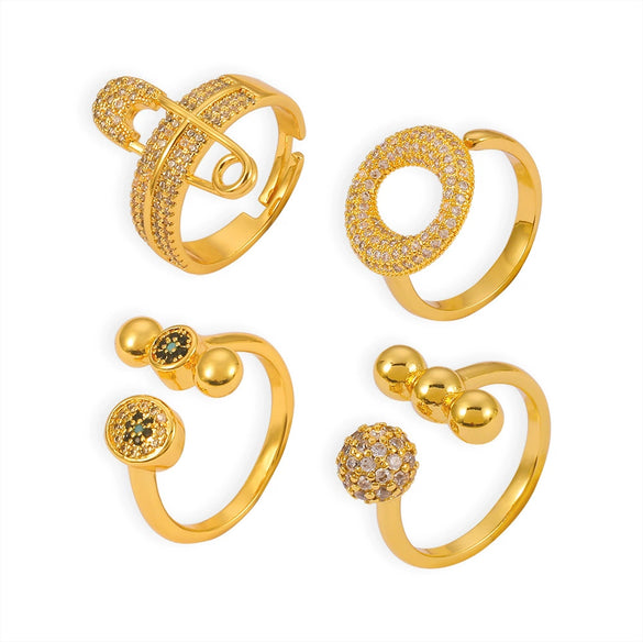 Wholesale Women's Fashion Copper Goldplated Geometric Diamond Pin Ring Jewelry