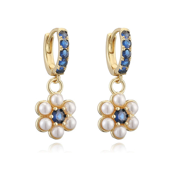 Wholesale Women's Fashion Copper Inlaid Pearl Flower Petal Earrings