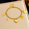 Wholesale Women's Fashion Creative Multielement Stainless Steel Goldplated Flower And Heart Shape Pendant Side Chain Bracelet