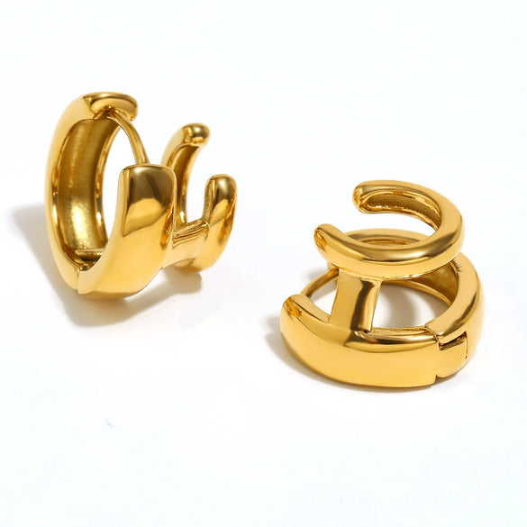 Wholesale Women's Fashion Creative Niche Design Geometric Stainless Steel Earrings With 18K Gold Plated Personality Casting Ear Buckle And Electroplating Treatment